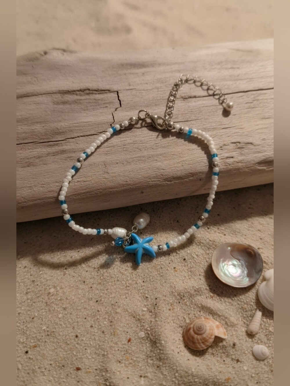 Boho Coastal Starfish & Seashell Beaded Anklet Select Color Free Ship USA